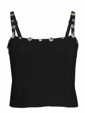 STAUD Black Knit Button-Trim Camisole
